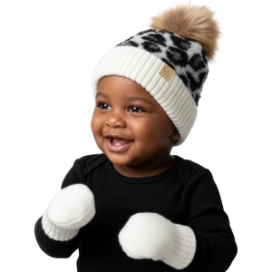 image:imageFunky Junque Cozy Infant Pom Pom Beanie amp Fleece Lined Mitten Winter SetLeopard Ivory 09 Mo