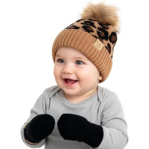 image:imageFunky Junque Cozy Infant Pom Pom Beanie amp Fleece Lined Mitten Winter SetLeopard Latte 09 Mo