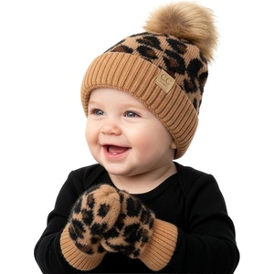 image:imageFunky Junque Cozy Infant Pom Pom Beanie amp Fleece Lined Mitten Winter SetLeopard Latte W Leopard Mittens 09 Mo