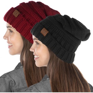 image:imageFunky Junque Exclusives Slouchy Beanie for Women  Oversized Winter Hat Chunky Cable Knit Beanies Unisex Cold Weather Hats2 Pack Black  Burgundy