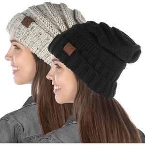 image:imageFunky Junque Exclusives Slouchy Beanie for Women  Oversized Winter Hat Chunky Cable Knit Beanies Unisex Cold Weather Hats2 Pack Black  Confetti Oatmeal