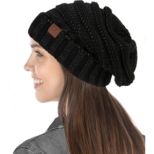 image:imageFunky Junque Exclusives Slouchy Beanie for Women  Oversized Winter Hat Chunky Cable Knit Beanies Unisex Cold Weather HatsBlack  Metallic