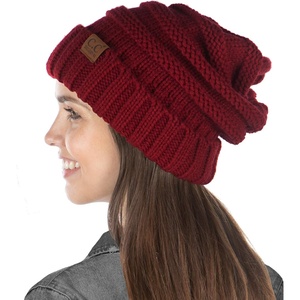 image:imageFunky Junque Exclusives Slouchy Beanie for Women  Oversized Winter Hat Chunky Cable Knit Beanies Unisex Cold Weather HatsBurgundy