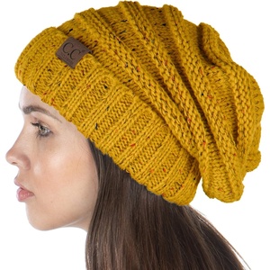 image:imageFunky Junque Exclusives Slouchy Beanie for Women  Oversized Winter Hat Chunky Cable Knit Beanies Unisex Cold Weather HatsMustard  Confetti