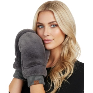 image:imageFunky Junque Faux Fur Flip Mittens Womens Warm Convertible Fingerless GlovesFaux Fur  Grey