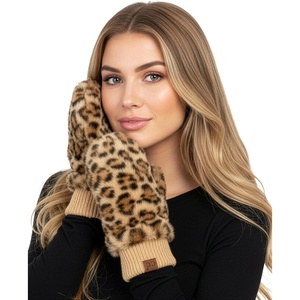 image:imageFunky Junque Faux Fur Flip Mittens Womens Warm Convertible Fingerless GlovesLeopard Print  Latte