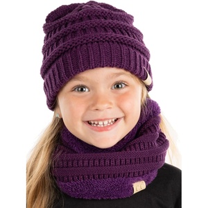 image:imageFunky Junque FleeceLined Neck Warmer Tube Scarf amp Knit Gaiter Bundle  Cozy Winter Set  Neutral Tones Vibrant HuesDk Purple