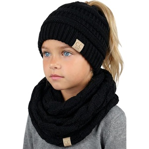 image:imageFunky Junque Girls Winter Hat amp Scarf Sets  Pom Beanie Ponytail Beanies or Headband with Matching Infinity Scarf Ages 151 Black  Beanie Tail  Scarf