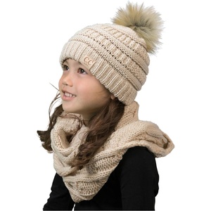image:imageFunky Junque Girls Winter Hat amp Scarf Sets  Pom Beanie Ponytail Beanies or Headband with Matching Infinity Scarf Ages 15Beige Faux Fur  Pom Hat  Scarf