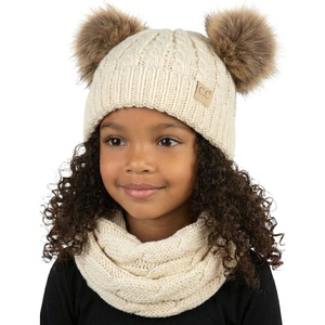 image:imageFunky Junque Girls Winter Hat amp Scarf Sets  Pom Beanie Ponytail Beanies or Headband with Matching Infinity Scarf Ages 15BeigeFaux Fur  Double Pom Hat  Scarf