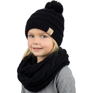 image:imageFunky Junque Girls Winter Hat amp Scarf Sets  Pom Beanie Ponytail Beanies or Headband with Matching Infinity Scarf Ages 15Black  Pom Hat  Scarf