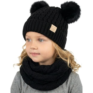 image:imageFunky Junque Girls Winter Hat amp Scarf Sets  Pom Beanie Ponytail Beanies or Headband with Matching Infinity Scarf Ages 15BlackBlack Fur  Double Pom Hat  Scarf