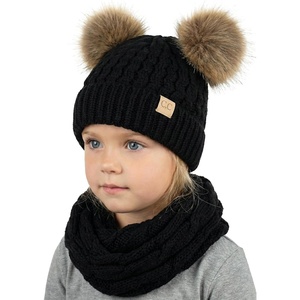 image:imageFunky Junque Girls Winter Hat amp Scarf Sets  Pom Beanie Ponytail Beanies or Headband with Matching Infinity Scarf Ages 15BlackFaux Fur  Double Pom Hat  Scarf