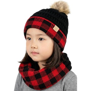 image:imageFunky Junque Girls Winter Hat amp Scarf Sets  Pom Beanie Ponytail Beanies or Headband with Matching Infinity Scarf Ages 15Buffalo Check  BlackRed Pom