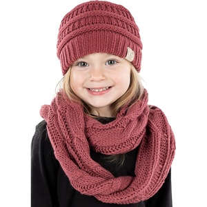 image:imageFunky Junque Girls Winter Hat amp Scarf Sets  Pom Beanie Ponytail Beanies or Headband with Matching Infinity Scarf Ages 15Dark Rose No Pom