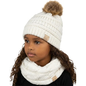 image:imageFunky Junque Girls Winter Hat amp Scarf Sets  Pom Beanie Ponytail Beanies or Headband with Matching Infinity Scarf Ages 15Ivory Faux Fur  Pom Hat  Scarf