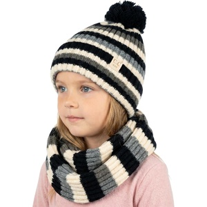 image:imageFunky Junque Girls Winter Hat amp Scarf Sets  Pom Beanie Ponytail Beanies or Headband with Matching Infinity Scarf Ages 15Multi Color Stripes  Black