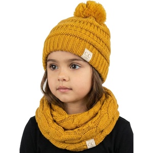 image:imageFunky Junque Girls Winter Hat amp Scarf Sets  Pom Beanie Ponytail Beanies or Headband with Matching Infinity Scarf Ages 15Mustard  Pom Hat  Scarf