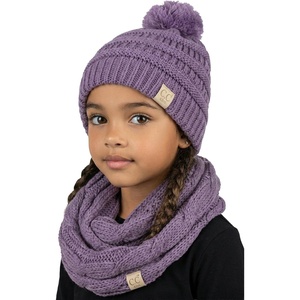 image:imageFunky Junque Girls Winter Hat amp Scarf Sets  Pom Beanie Ponytail Beanies or Headband with Matching Infinity Scarf Ages 15Violet  Pom Hat  Scarf