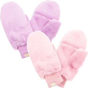 image:imageFunky Junque Kids Convertible Faux Fur Mittens  Girls Mittens Ages 39 Warm Sherpa Winter Fuzzy Mitten with Finger Flap1 Pink 1 Lavender 2 Pack