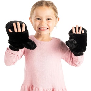 image:imageFunky Junque Kids Convertible Faux Fur Mittens  Girls Mittens Ages 39 Warm Sherpa Winter Fuzzy Mitten with Finger FlapBlack