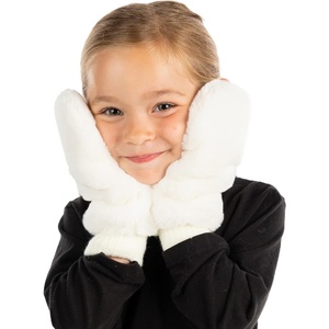 image:imageFunky Junque Kids Convertible Faux Fur Mittens  Girls Mittens Ages 39 Warm Sherpa Winter Fuzzy Mitten with Finger FlapIvory