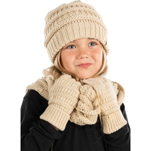 image:imageFunky Junque Kids Cozy Winter Set  Matching Ribbed Beanie Hat Cable Knit Scarf amp GlovesBeige
