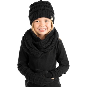 image:imageFunky Junque Kids Cozy Winter Set  Matching Ribbed Beanie Hat Cable Knit Scarf amp GlovesBlack