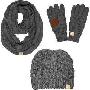image:imageFunky Junque Kids Cozy Winter Set  Matching Ribbed Beanie Hat Cable Knit Scarf amp GlovesCharcoal