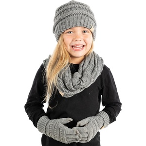image:imageFunky Junque Kids Cozy Winter Set  Matching Ribbed Beanie Hat Cable Knit Scarf amp GlovesHeather Grey
