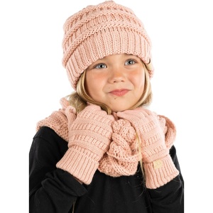 image:imageFunky Junque Kids Cozy Winter Set  Matching Ribbed Beanie Hat Cable Knit Scarf amp GlovesIndi Pink