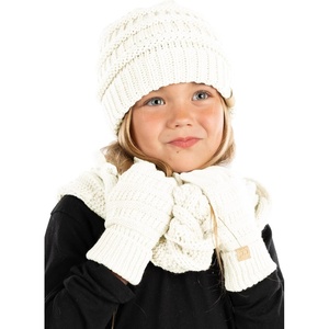 image:imageFunky Junque Kids Cozy Winter Set  Matching Ribbed Beanie Hat Cable Knit Scarf amp GlovesIvory