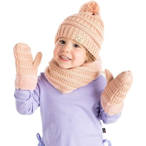image:imageFunky Junque Kids Matching Neck Warmer Scarf Soft Fuzzy Cuff Gloves Mittens Ribbed Knit Pom Pom Beanie Bundle Boy GirlIndi Pink