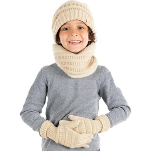 image:imageFunky Junque Kids Matching Winter Solid Ribbed Beanie Cap Fleece Lined Neck Warmer Stretchy Toddler Gloves BundleBeige