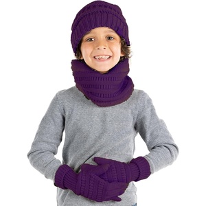 image:imageFunky Junque Kids Matching Winter Solid Ribbed Beanie Cap Fleece Lined Neck Warmer Stretchy Toddler Gloves BundleDark Purple
