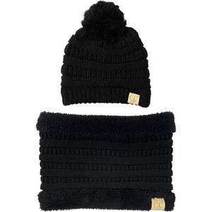image:imageFunky Junque Kids Winter Fleece Lined Neck Warmer Ribbed Knit Pom Pom Winter Beanie Bundle Cold Weather Gaiter ToddlerBlack