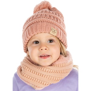 image:imageFunky Junque Kids Winter Fleece Lined Neck Warmer Ribbed Knit Pom Pom Winter Beanie Bundle Cold Weather Gaiter ToddlerIndi Pink