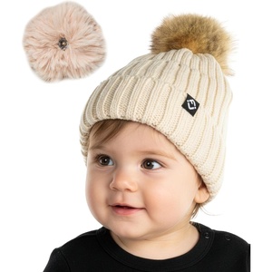 image:imageFunky Junque Knit Baby Beanie  Detachable Pom Pom Winter Hat for Infants 012 Months Soft Warm Infant Beanies Boys amp GirlsBeige