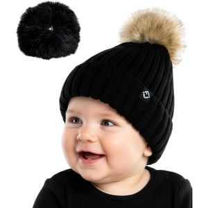 image:imageFunky Junque Knit Baby Beanie  Detachable Pom Pom Winter Hat for Infants 012 Months Soft Warm Infant Beanies Boys amp GirlsBlack