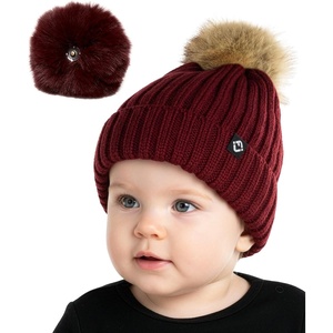 image:imageFunky Junque Knit Baby Beanie  Detachable Pom Pom Winter Hat for Infants 012 Months Soft Warm Infant Beanies Boys amp GirlsBurgundy