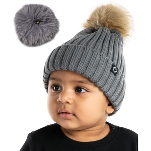 image:imageFunky Junque Knit Baby Beanie  Detachable Pom Pom Winter Hat for Infants 012 Months Soft Warm Infant Beanies Boys amp GirlsCharcoal