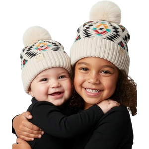 image:imageFunky Junque Matching Infant amp Toddler Pom Beanies  Winter Knit Hats for Baby Girls amp Siblings Adorable SetAztec Pattern  Beige