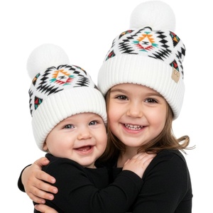 image:imageFunky Junque Matching Infant amp Toddler Pom Beanies  Winter Knit Hats for Baby Girls amp Siblings Adorable SetAztec Pattern  White