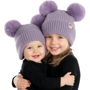 image:imageFunky Junque Matching Infant amp Toddler Pom Beanies  Winter Knit Hats for Baby Girls amp Siblings Adorable SetChenille Earflap  Lavender