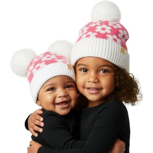image:imageFunky Junque Matching Infant amp Toddler Pom Beanies  Winter Knit Hats for Baby Girls amp Siblings Adorable SetDaisy Pattern  Candy Pink