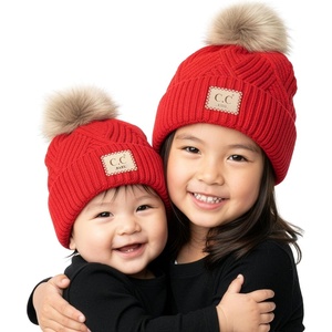 image:imageFunky Junque Matching Infant amp Toddler Pom Beanies  Winter Knit Hats for Baby Girls amp Siblings Adorable SetDiagonal Basketweave  Red