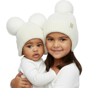 image:imageFunky Junque Matching Infant amp Toddler Pom Beanies  Winter Knit Hats for Baby Girls amp Siblings Adorable SetEar Flap  Ivory