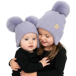 image:imageFunky Junque Matching Infant amp Toddler Pom Beanies  Winter Knit Hats for Baby Girls amp Siblings Adorable SetEar Flap  Lavender