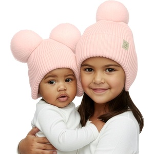 image:imageFunky Junque Matching Infant amp Toddler Pom Beanies  Winter Knit Hats for Baby Girls amp Siblings Adorable SetEar Flap  Light Pink