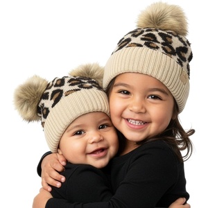 image:imageFunky Junque Matching Infant amp Toddler Pom Beanies  Winter Knit Hats for Baby Girls amp Siblings Adorable SetLeopard  Beige